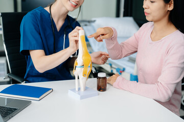  Doctor discussing treatment with Female patient talks to discuss results or symptoms and sitting on examination desk