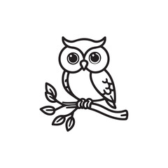 owl on a branch line art vector in white background