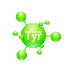 Tyrosine amino acid. Molecules that combine to form proteins nutrients necessary for health muscle. Biomolecules model 3D green for ads dietary supplements. Medical scientific concepts. Vector.