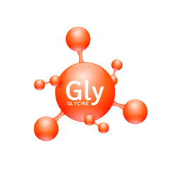 Glycine amino acid. Molecules that combine to form proteins nutrients necessary for health muscle. Biomolecules model 3D red for ads dietary supplements. Medical scientific concepts. Vector.
