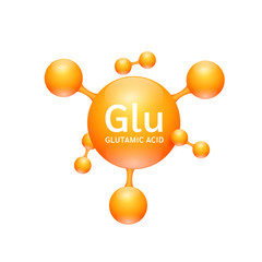 Glutamic acid amino. Molecules that combine to form proteins nutrients necessary for health muscle. Biomolecules model 3D orange for ads dietary supplements. Medical scientific concepts. Vector.