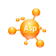 Aspartic acid amino. Molecules that combine to form proteins nutrients necessary for health muscle. Biomolecules model 3D orange for ads dietary supplements. Medical scientific concepts. Vector.