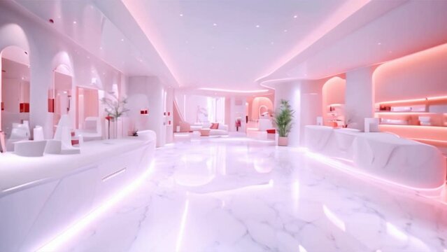 A beauty salon headquarters office with a modern interior design of the retail and lobby area