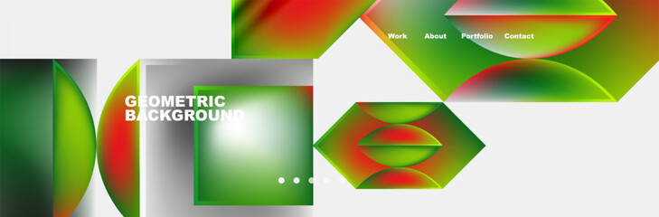 A colorful geometric background featuring green and red rectangles and triangles on a white canvas. The vibrant tints and shades create a symmetrical pattern, blending art and technology