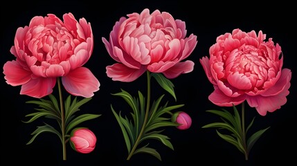 Un bouquet di peonie rosa si erge su uno sfondo scuro. immagine creativa per carta da parati e interni.
