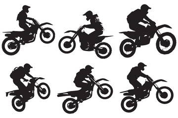 Obraz premium Silhouette of a biker doing freestyle tricks on his motorcycle vector silhouette set