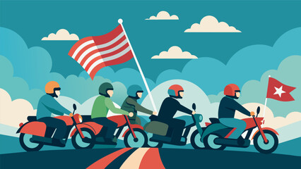 As they ride in solidarity the bikers pass by cheering crowds and waving flags their journey serving as a reminder of the sacrifices made by our. Vector illustration