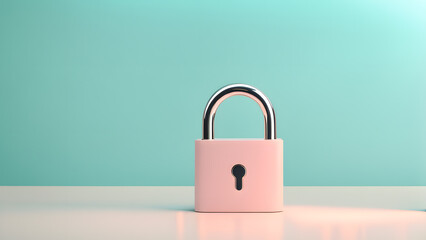 A pink lock with a key on a table