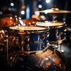 Drums on stage. close up photo with shallow depth of field