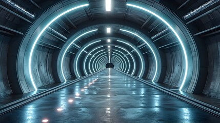 Futuristic Illuminated Tunnel Corridor with Sleek Architectural Design