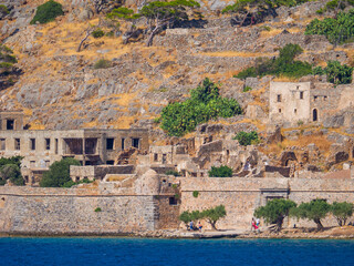 Fototapeta na wymiar Ruins of an old Venetian fortress in Spinalonga Island (Crete, Greece)
