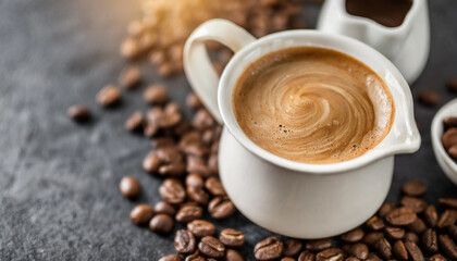 pouring creamer into a cup of coffee, adding richness and flavor