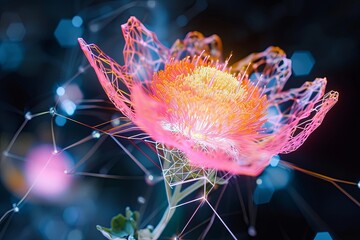 Abstract Neon Bloom Networks: Digital Neon Flora Webscape