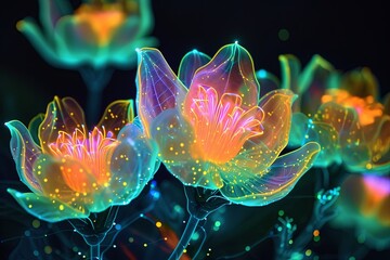 Abstract Neon Bloom: Glowing Botanical Networks in Abstract Art