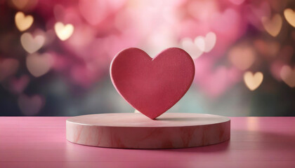 Heart-shaped podium for product display on pink backdrop, symbolizing love and attention, ideal for Valentine's or romantic-themed promotions