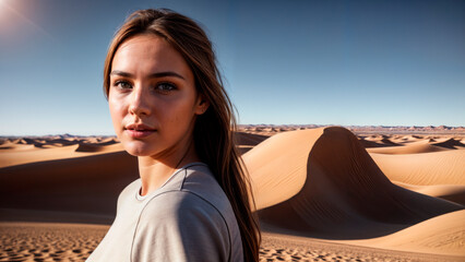 A young woman on the background of the desert