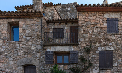 Old stone houses in picturesque medieval old town of Ciurana, Tarragona, Spain. It is located in a...