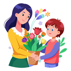 Mother's Day bouquet of flowers being presented to a loving mother, conveying gratitude and appreciation