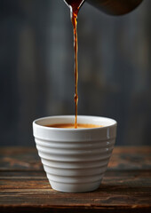 Fresh espresso dripping into cup. Double shot espresso iced coffee fresh.