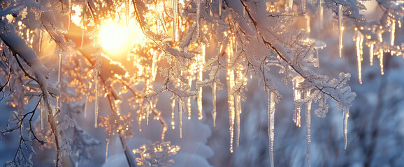 Crystalline icicles catch the morning light, a frosty mosaic of winter's delicate touch.