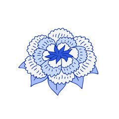 Monochrome blue floral chinoiserie style flower isolated on white background. Abstract hand drawn botanical clip art element.
