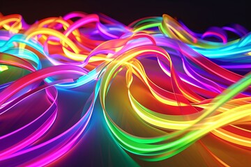 Fluorescent Spectrum Ribbon Waves - Neon Glow Colorful Wave Stream