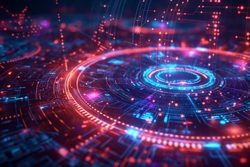 Cybersecurity Digital Interface with Glowing Circuits