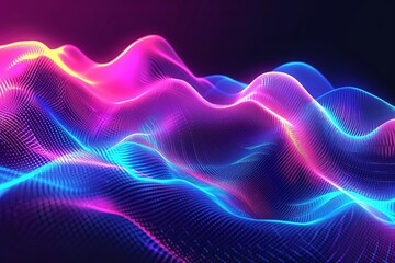 Fluorescent Vector Tides: Dynamic Neon Waves Digital Image