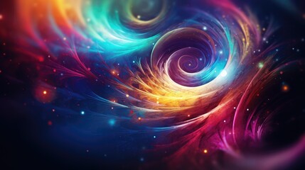 An illustration cosmic journey through a psychedelic galaxy, filled with swirling nebulae, celestial bodies, and pulsating colors, AI Generative