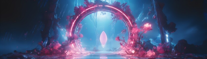 Hypnotic Neon Blue Warp Tunnel Swirling in Abstract Futuristic Space with Glowing Technology and Radiant Energy
