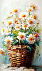 Bouquet of daisies in a basket on a white background. - 797448155
