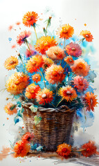 Colorful flowers in a basket on a white background. - 797448186