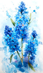 Blue hyacinth flowers on a white background. Watercolor painting. - 797448741