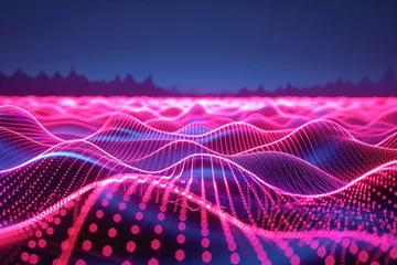 Wandcirkels aluminium Neon Echo Waveforms: Vibrant Neon Audio Landscapes © Michael