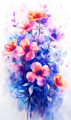Watercolor painting of colorful flowers on white background. - 797449966