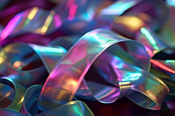 Retro Iridescent Ribbon Art: Glowing Classic Ribbon Hoop - Unique Abstract Iridescent Creation