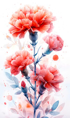 Watercolor illustration of a bouquet of red carnation flowers. - 797450537