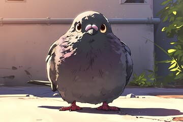 cute and happy cartoon Pigeon on the street