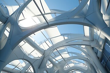 Fototapeta premium Cyber Ribbon Roofs: Virtual Light Ribbon Canopy Masterpiece