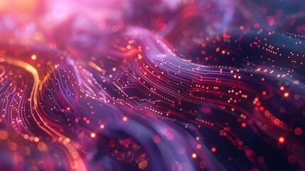 A captivating image of fluorescent tech curves intertwined with detailed circuitry under a haze of soft bokeh lights
 - obrazy, fototapety, plakaty