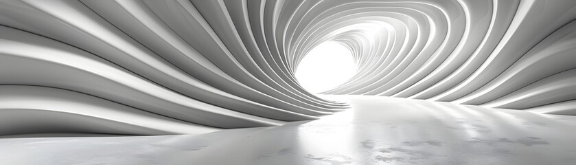 Surreal Tunnel of Twirling White Swirls and Curves in Abstract Architectural Design