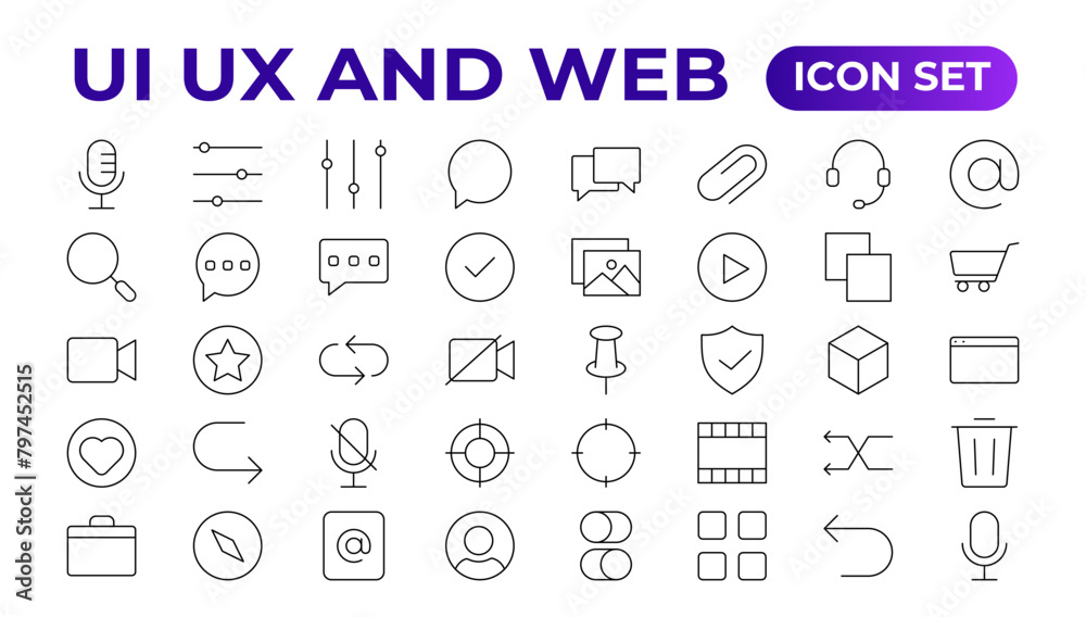 Wall mural mega set of ui ux icon set, user interface iconset collection. basic user interface essential set. 2
