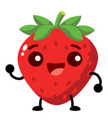 Cute happy strawberry fruit cartoon character illustration