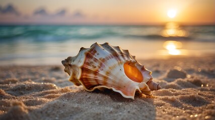 Fototapeta na wymiar seashell on the beach at sunset