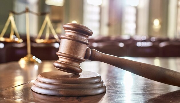 visual concept featuring a gavel in a courtroom, symbolizing the essence of law and authority