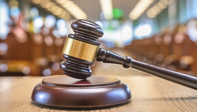 visual concept featuring a gavel in a courtroom, symbolizing the essence of law and authority
