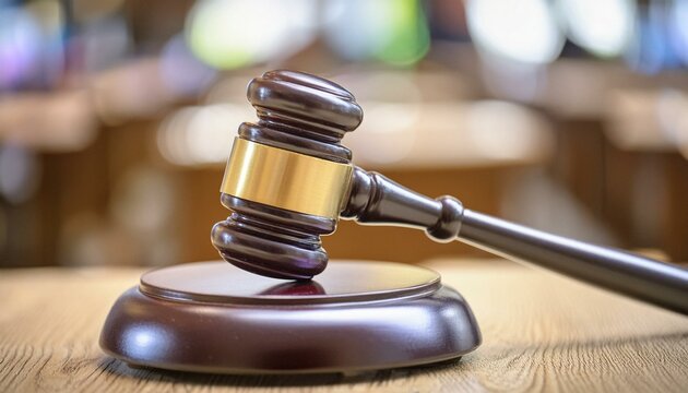 visual concept featuring a gavel in a courtroom, symbolizing the essence of law and authority