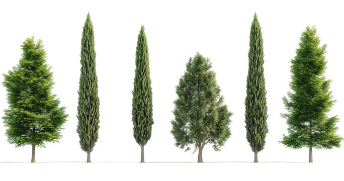Different types of cypress trees isolated transparent background PNG