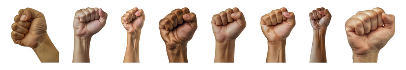 Diverse fists raised in solidarity cut out png on transparent background