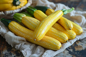 A radiant yellow squash, its smooth skin glowing against a vivid, plain bright canvas, promising mild flavor and versatile culinary possibilities.